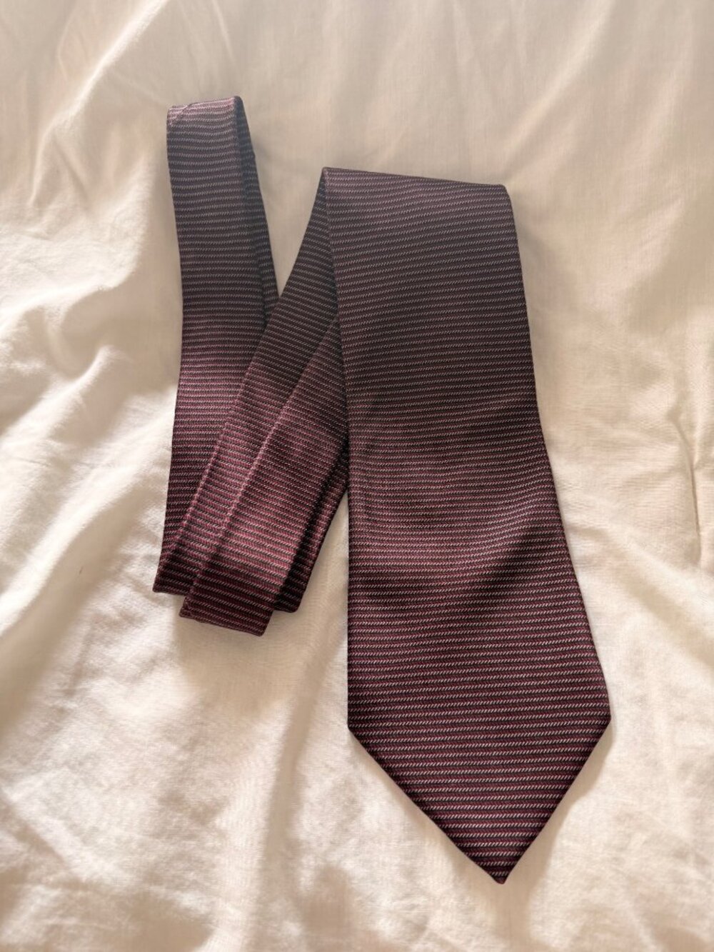 Stafford Vintage Mens Burgundy/Black Stripe w/ Silver Fleck Accents Silk Tie